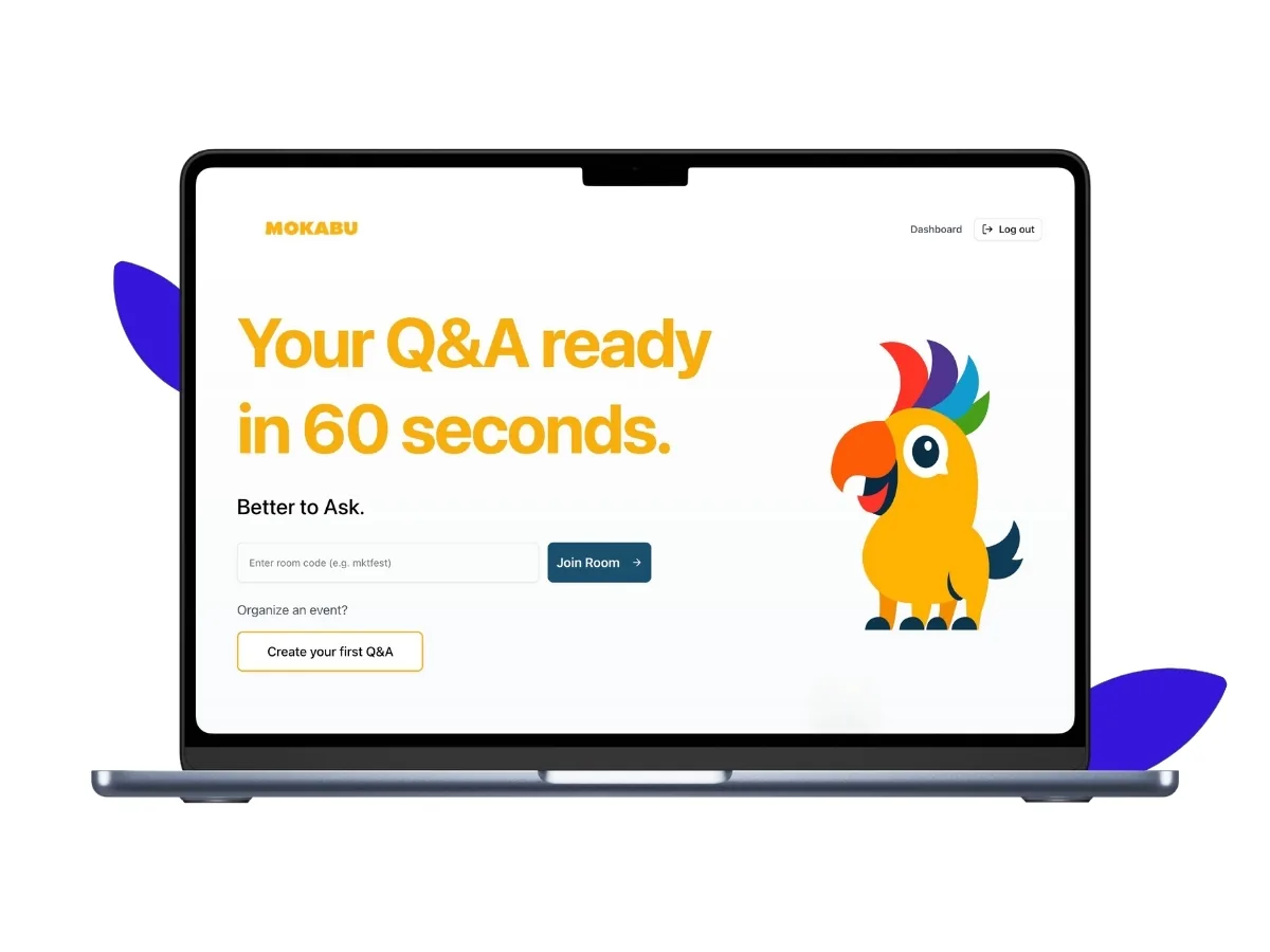 Mokabu landing page - úvodní stránka aplikace