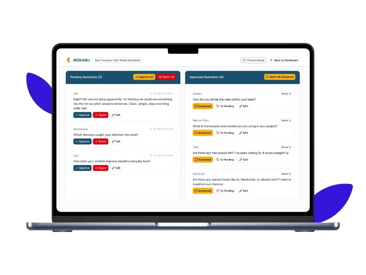 Mokabu moderace - schvalování a správa otázek